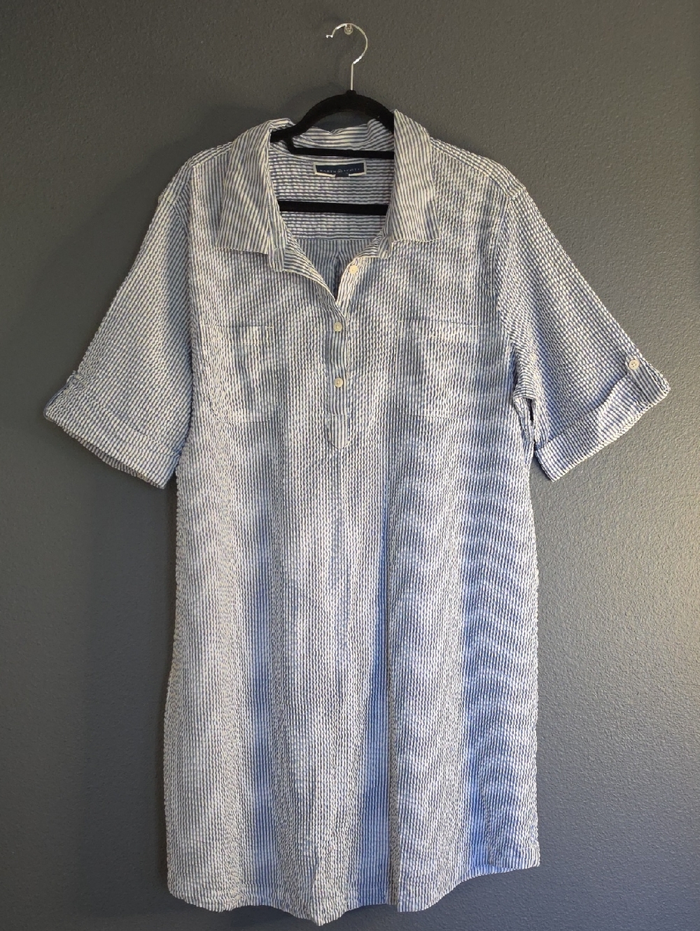 Karen Scott Light Blue and White Striped Shirt Dress